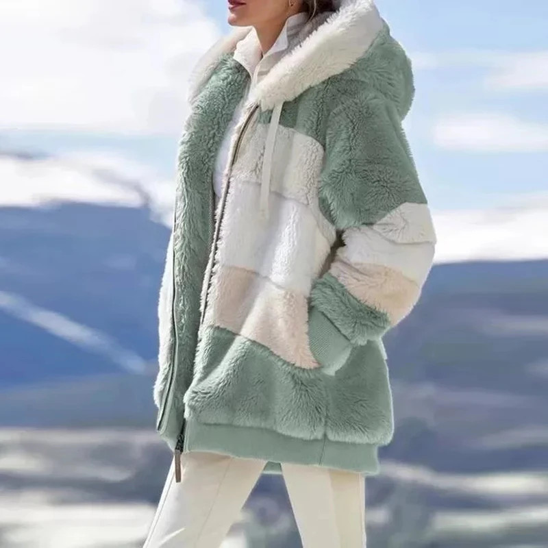 Thick Warm Teddy Coat Women Winter Long Sleeve Fluffy Hairy Fake Fur Jackets Female Hooded Zipper Pockets Plus Size Overcoat