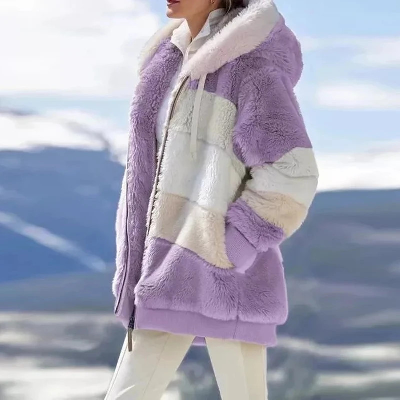Thick Warm Teddy Coat Women Winter Long Sleeve Fluffy Hairy Fake Fur Jackets Female Hooded Zipper Pockets Plus Size Overcoat