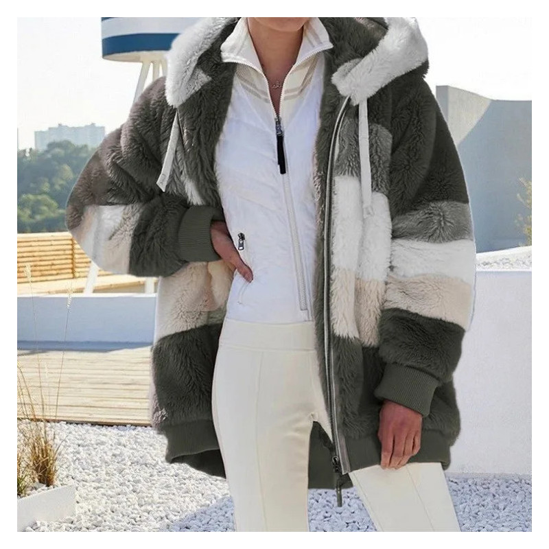 Thick Warm Teddy Coat Women Winter Long Sleeve Fluffy Hairy Fake Fur Jackets Female Hooded Zipper Pockets Plus Size Overcoat