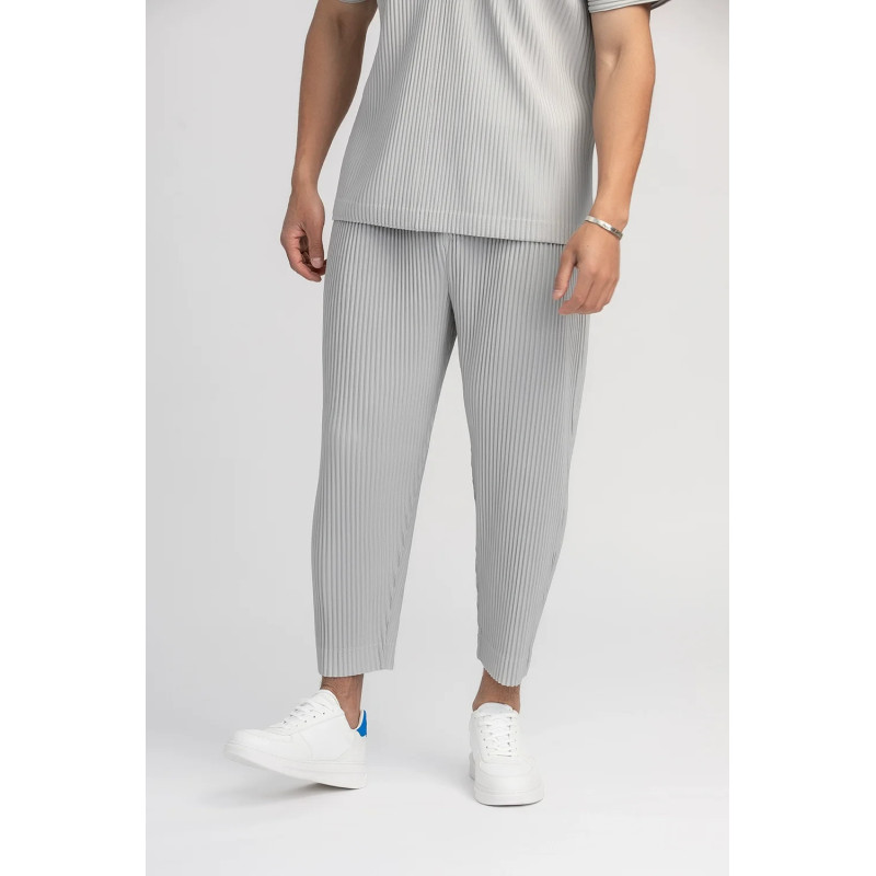 Miyake Pleated Straight Pants Men Clothing Black Pencil Cropped Pants Street Wears Men Japanese Style Ankle Length Pants