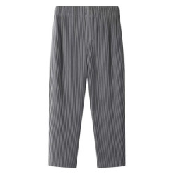 Miyake Pleated Straight Pants Men Clothing Black Pencil Cropped Pants Street Wears Men Japanese Style Ankle Length Pants