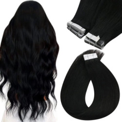 Tape in Hair Extensions Human Hair Natural Black Tape Ins for Women Human Hair Extensions Tape in Straight Seamless Skin