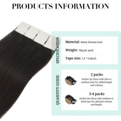 Tape in Hair Extensions Human Hair Natural Black Tape Ins for Women Human Hair Extensions Tape in Straight Seamless Skin